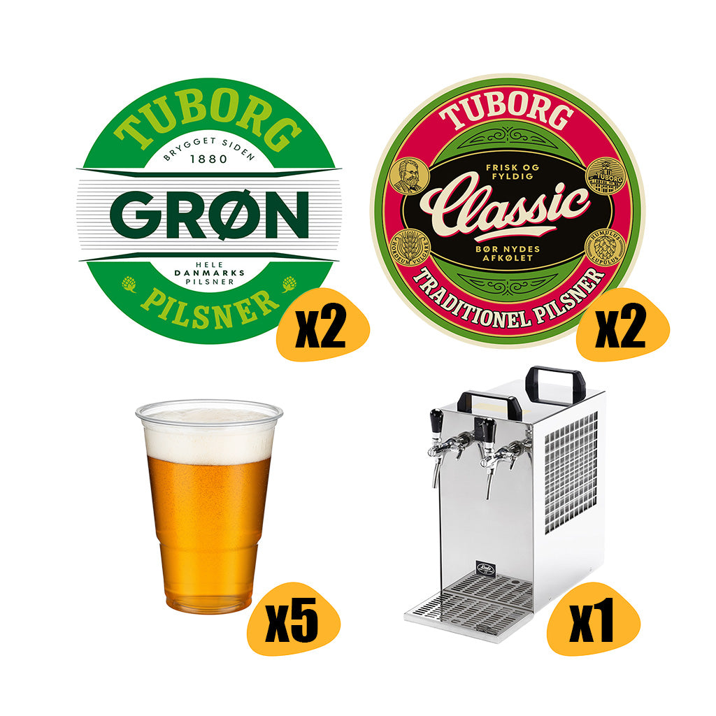 Tuborg Festpakke med fadølsanlæg, 100L Tuborg Grøn og Classic fadøl og glas til 50-60 personer
